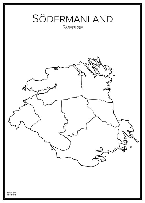 Stadskarta över Södermanlands län