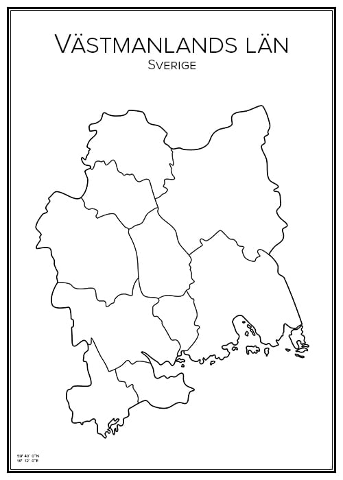 Stadskarta över Västmanlands län