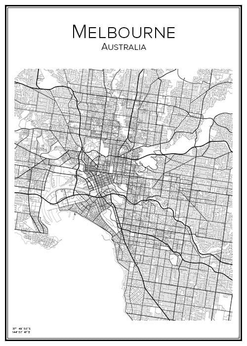 Stadskarta över Melbourne