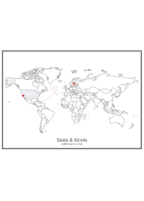 Stadskarta över världen med två hjärtan