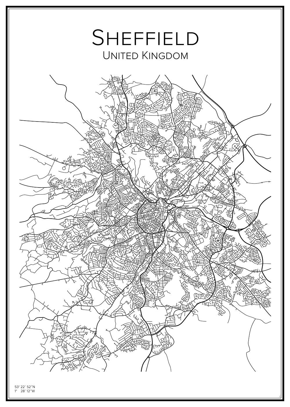 Stadskarta över Sheffield