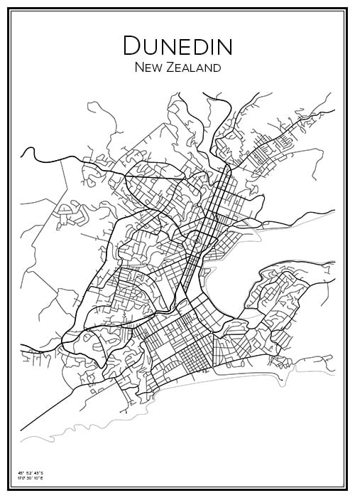 Stadskarta över Dunedin