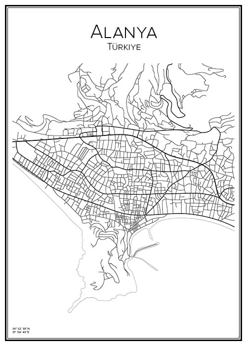 Stadskarta över Alanya
