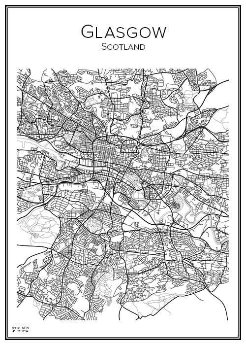 Stadskarta över Glasgow