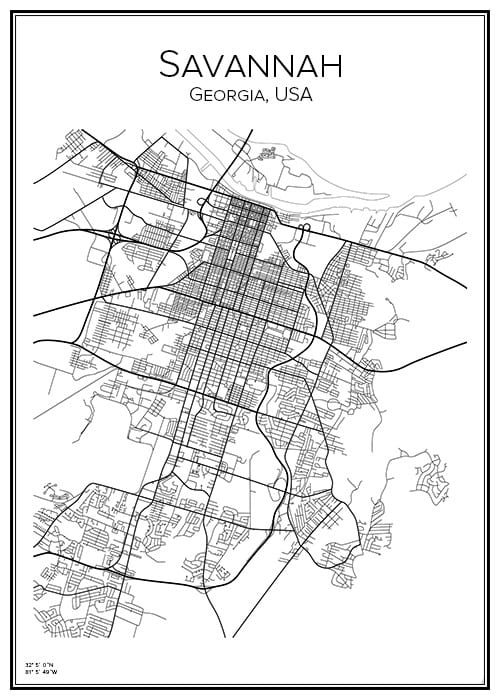 Stadskarta över Savannah