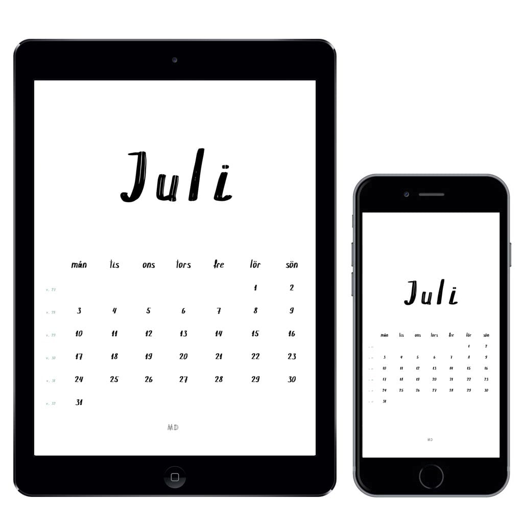 Gratis kalender för juli 2017