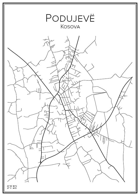 Stadskarta över Podujevë
