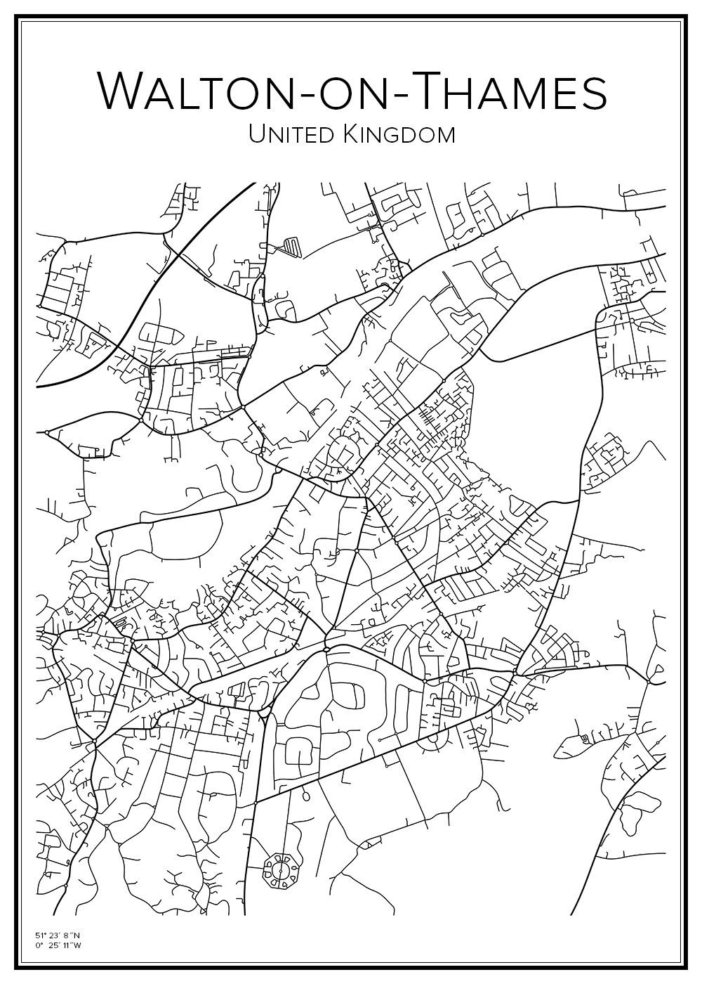Stadskarta över Walton-on-Thames