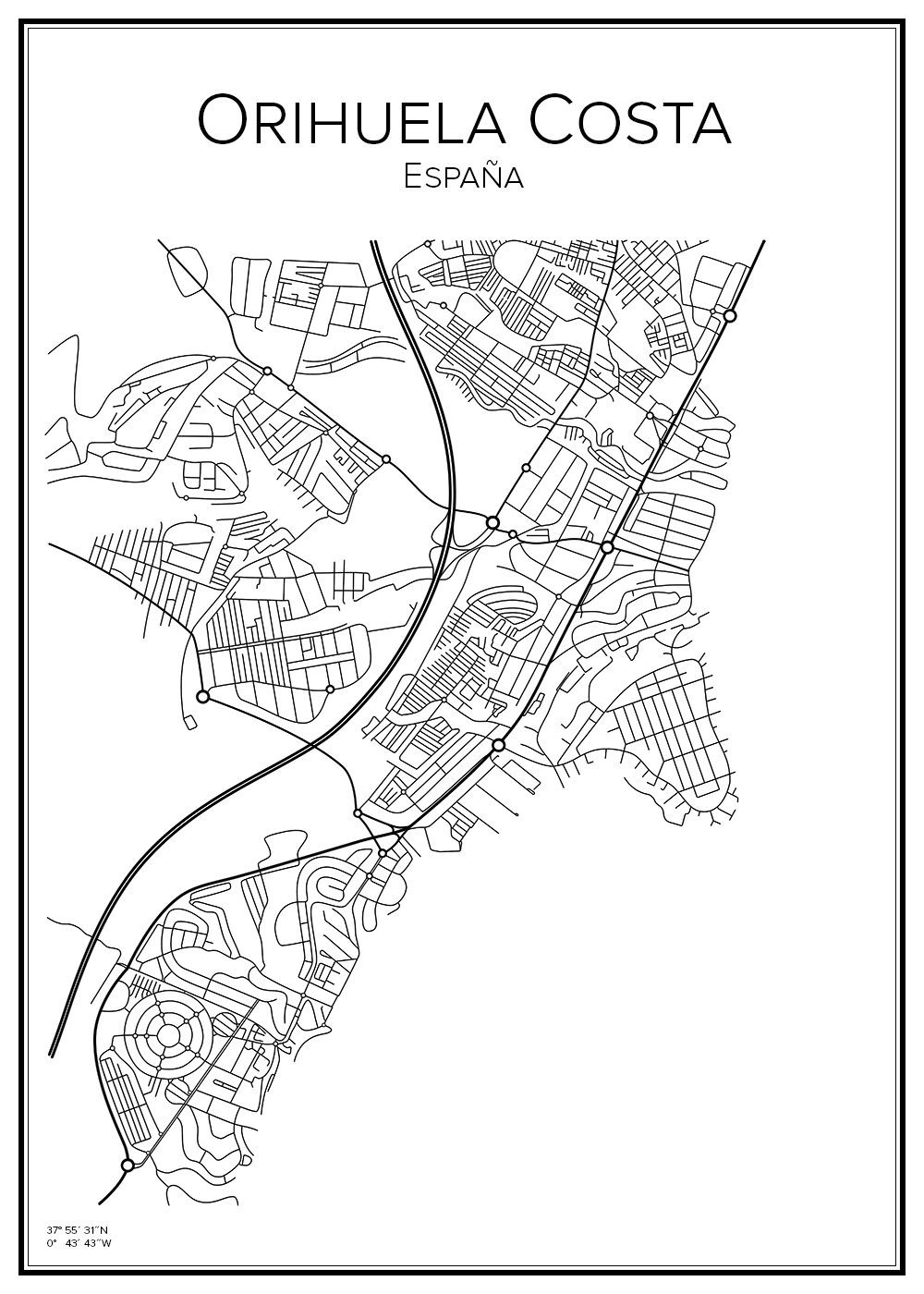 Stadskarta över Orihuela Costa