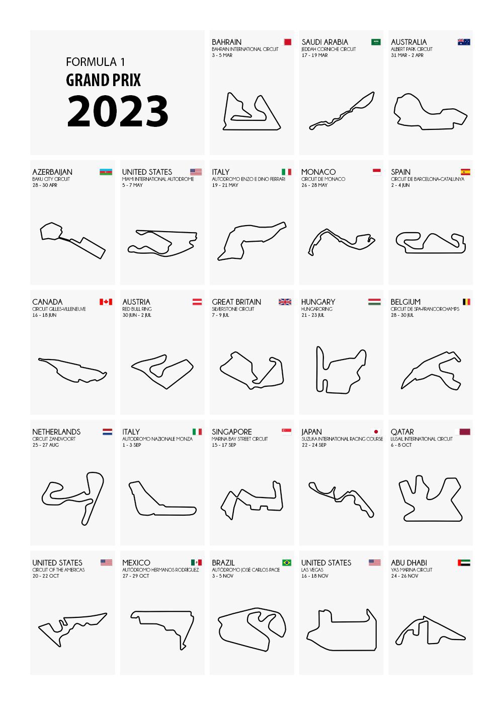 Formula 1 Kalender Circuits Poster