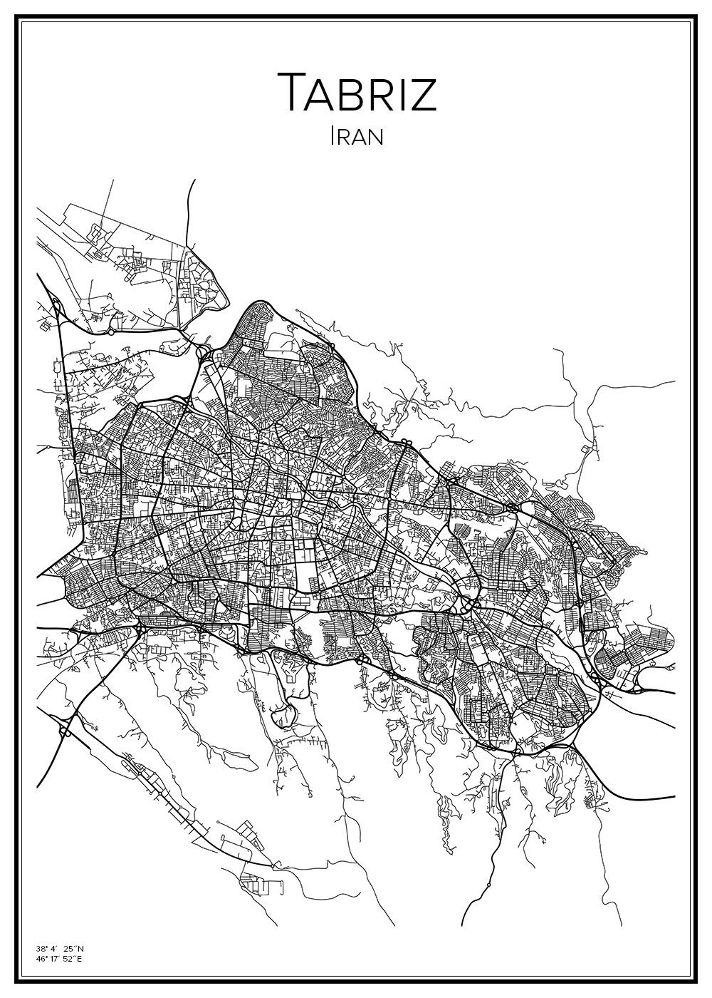 Stadskarta över Tabriz