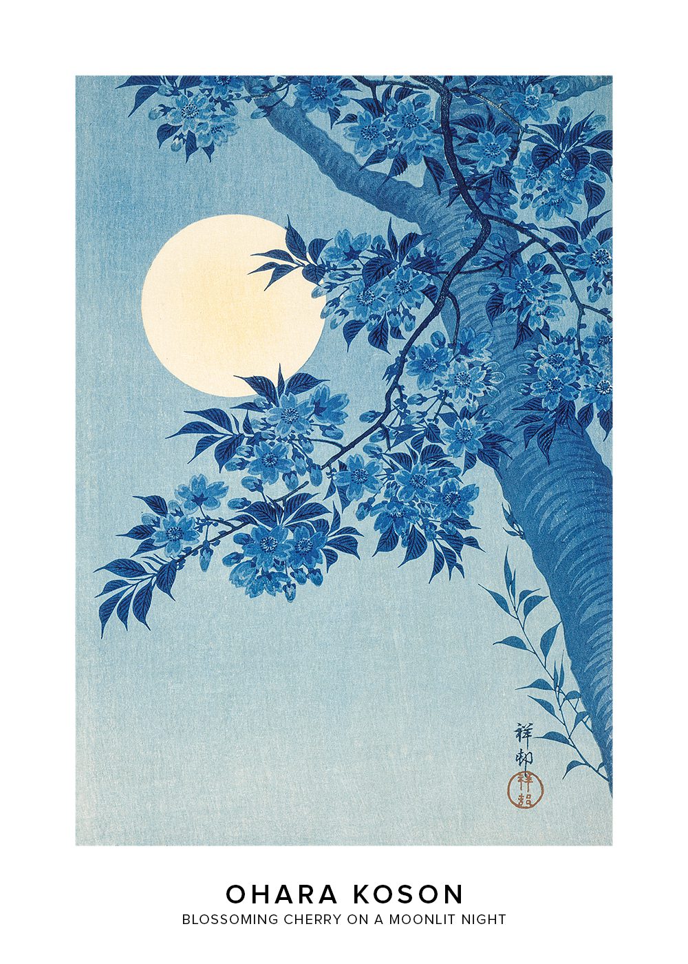Blossoming cherry on a moonlit night Ohara Koson Poster
